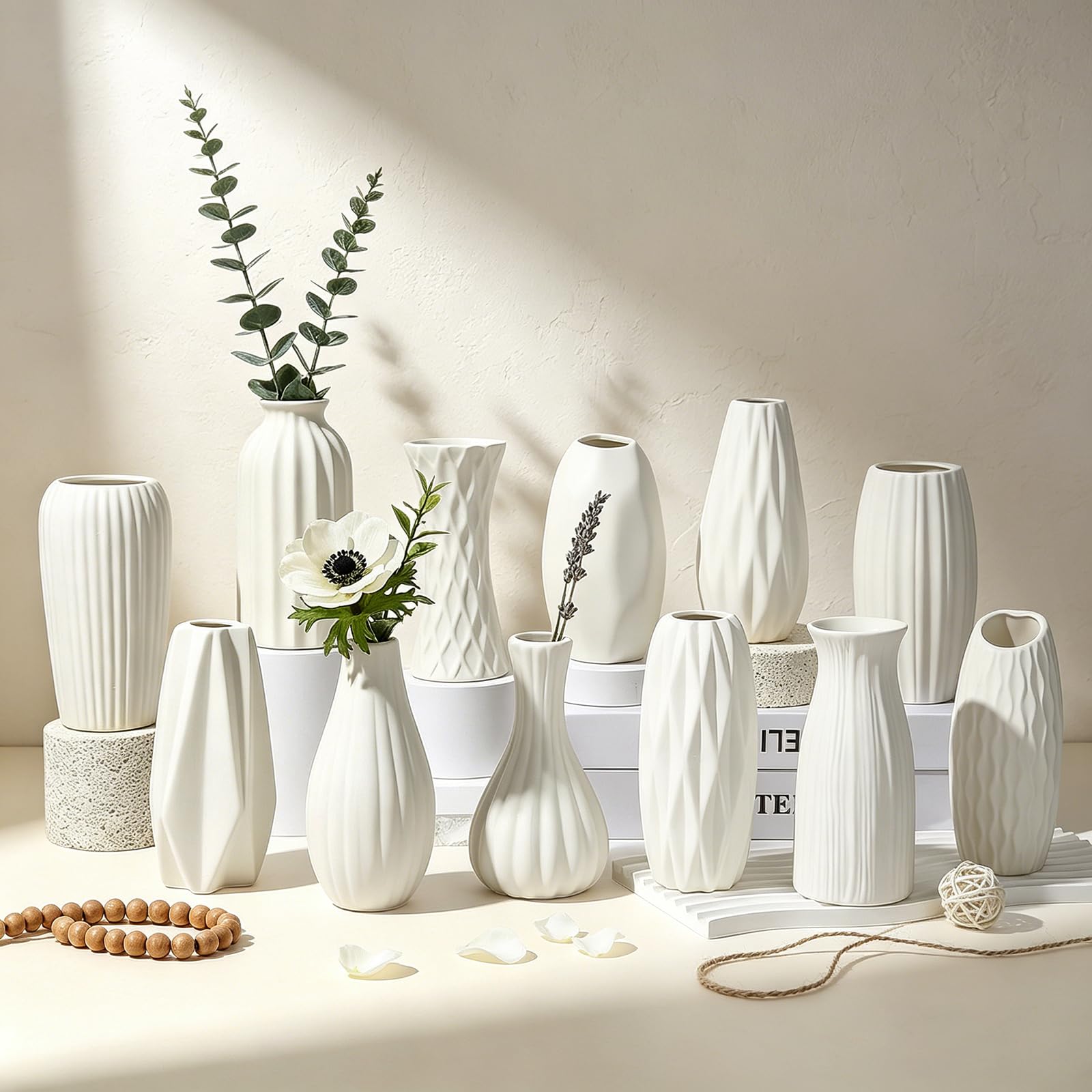 BEAHOT ceramic bud vases front view with matte white finish for minimalist centerpieces.