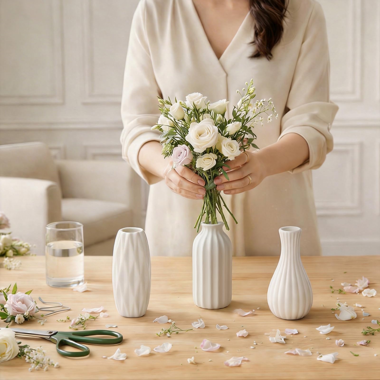 BEAHOT bud vases close-up shows durable kaolin ceramic and unglazed charm.