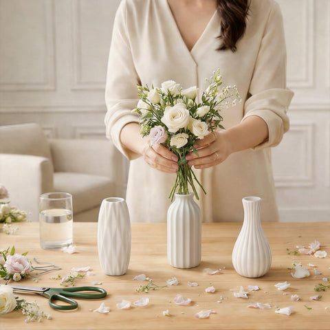 BEAHOT bud vases close-up shows durable kaolin ceramic and unglazed charm.