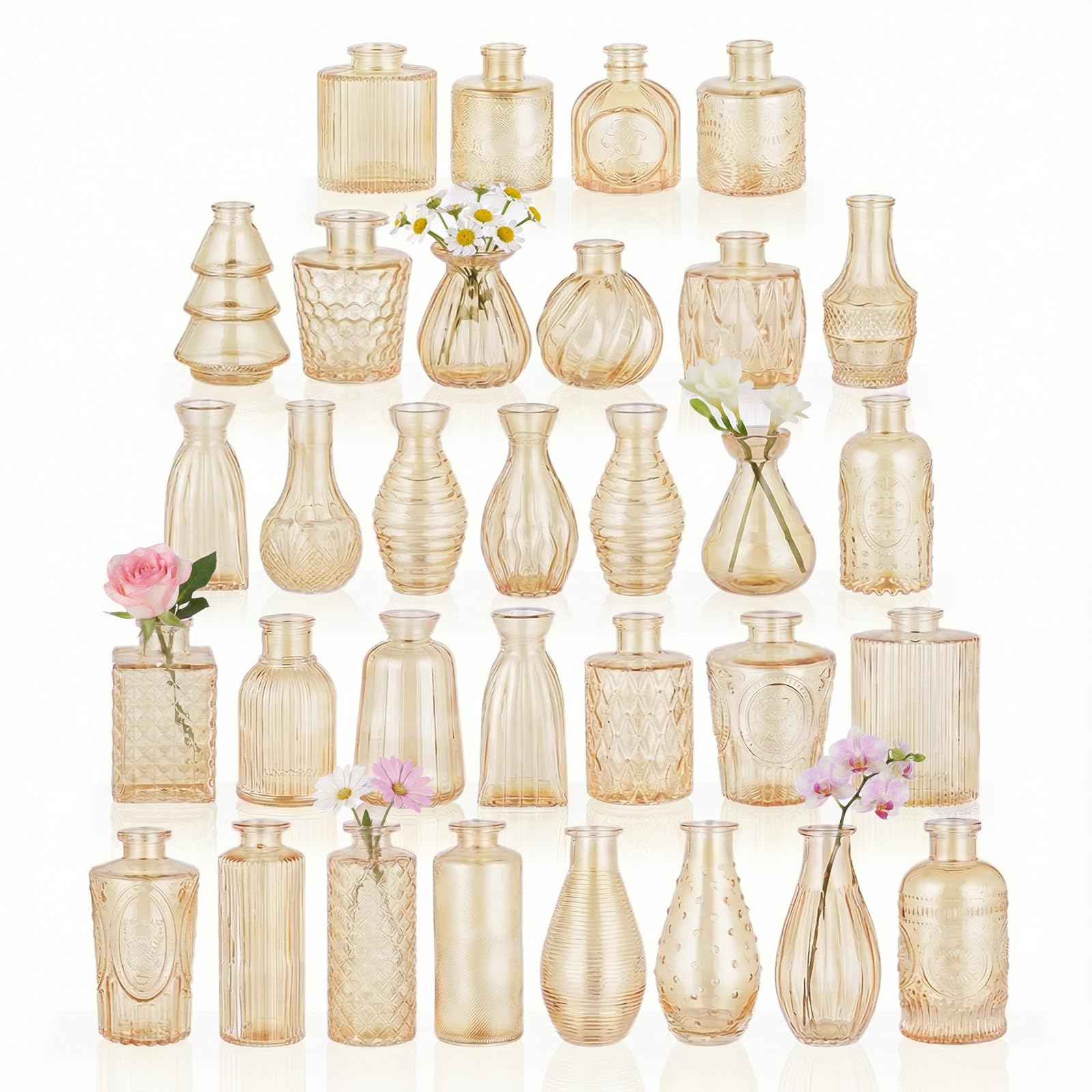 BEAHOT gold flower vase ornate-01: sturdy mini bud vase for chic centerpieces.