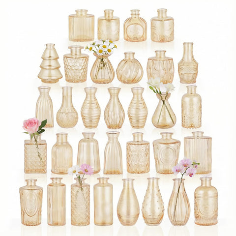 BEAHOT gold flower vase ornate-01: sturdy mini bud vase for chic centerpieces.