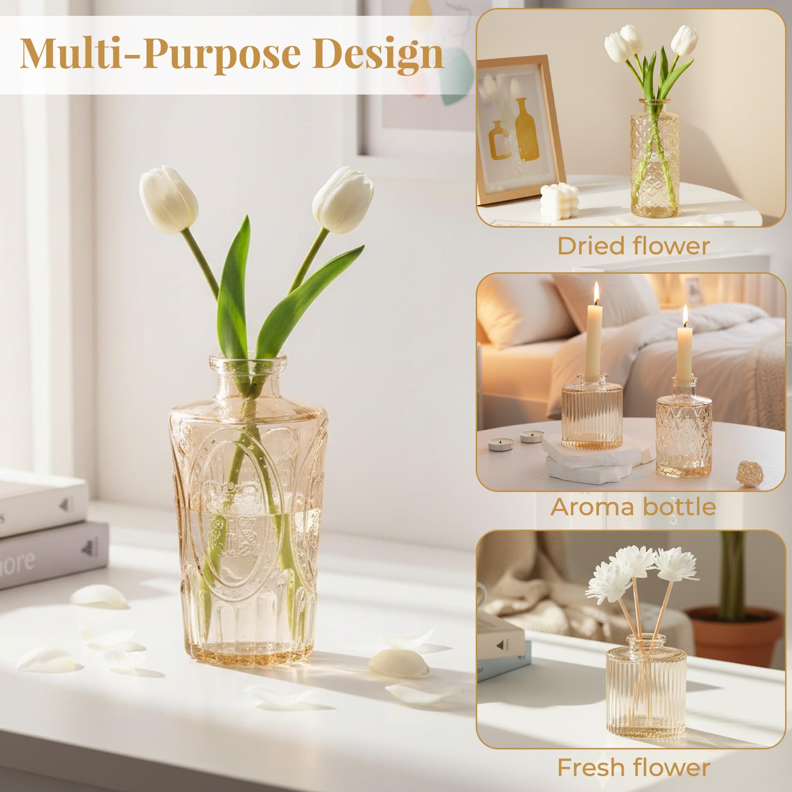 BEAHOT gold bud vase texture and light-reflective surface for ambience