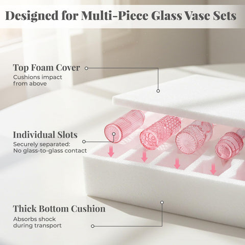 BEAHOT borosilicate hand-blown vases with a textured surface and shine.