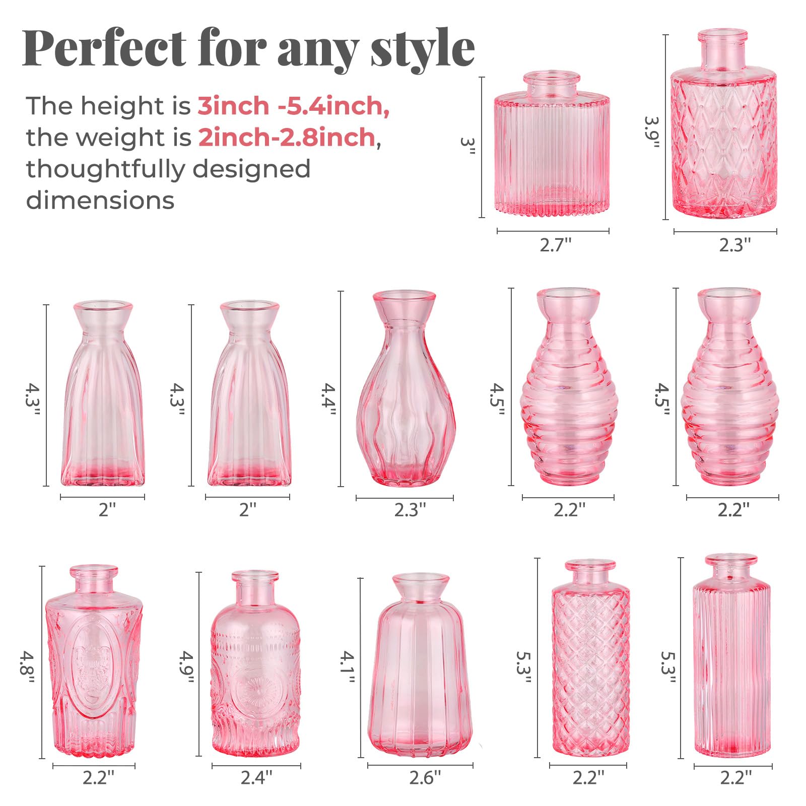 BEAHOT pink glass vases ideal for weddings and table decor.