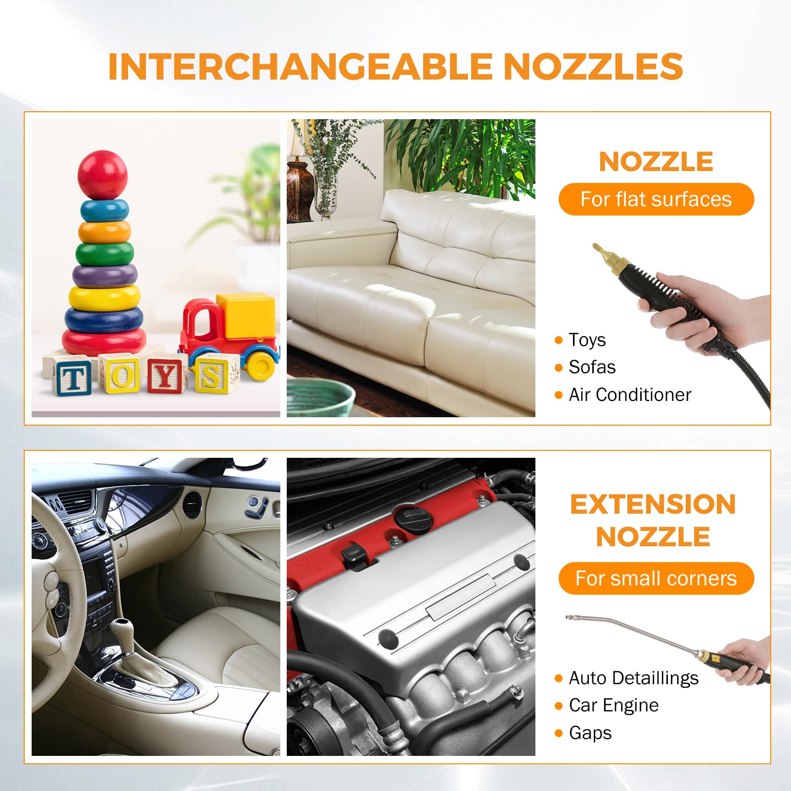 BEAMNOVA brush heads help tackle tough stains on upholstery and interiors.