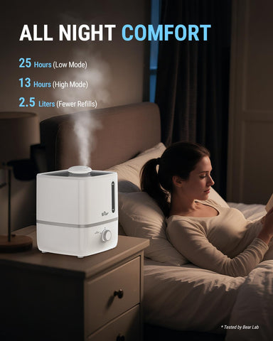 Bear Humidifier cool mist dispersion delivers even humidity across the room