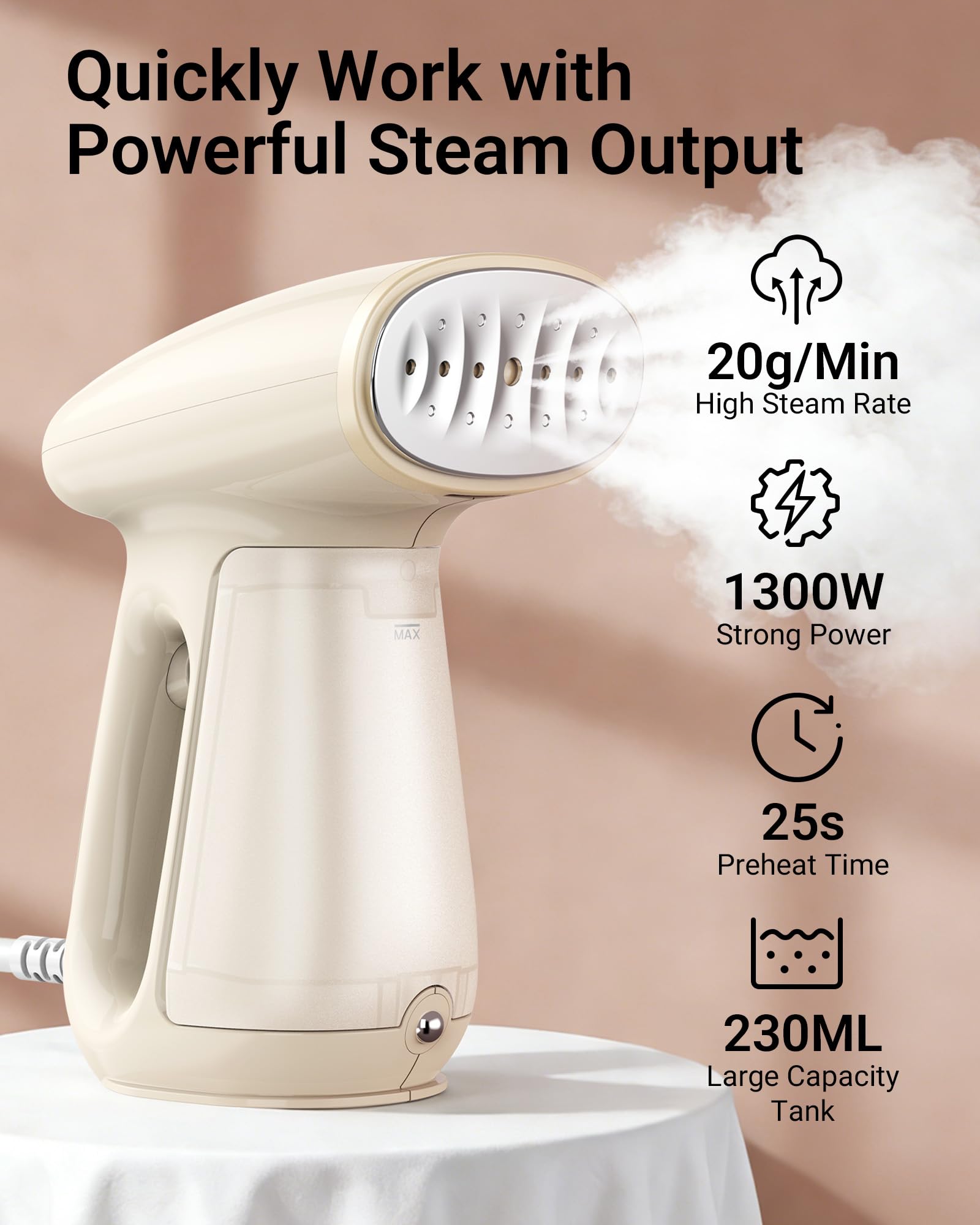 Bear Steamer's 230ml tank enables longer steaming sessions.
