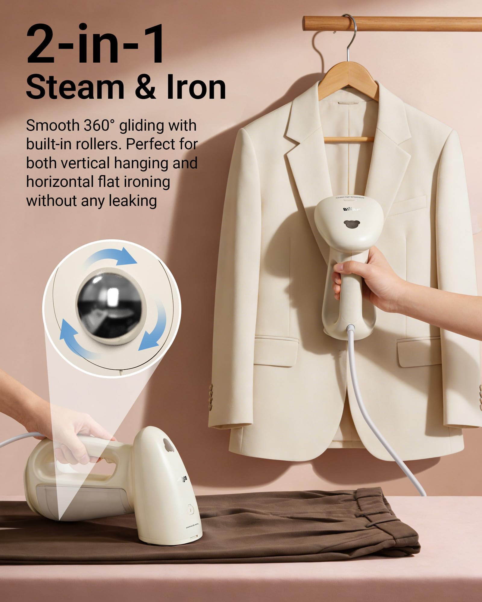 Bear Steamer's embedded energy-saving ball design delivers smooth operation.