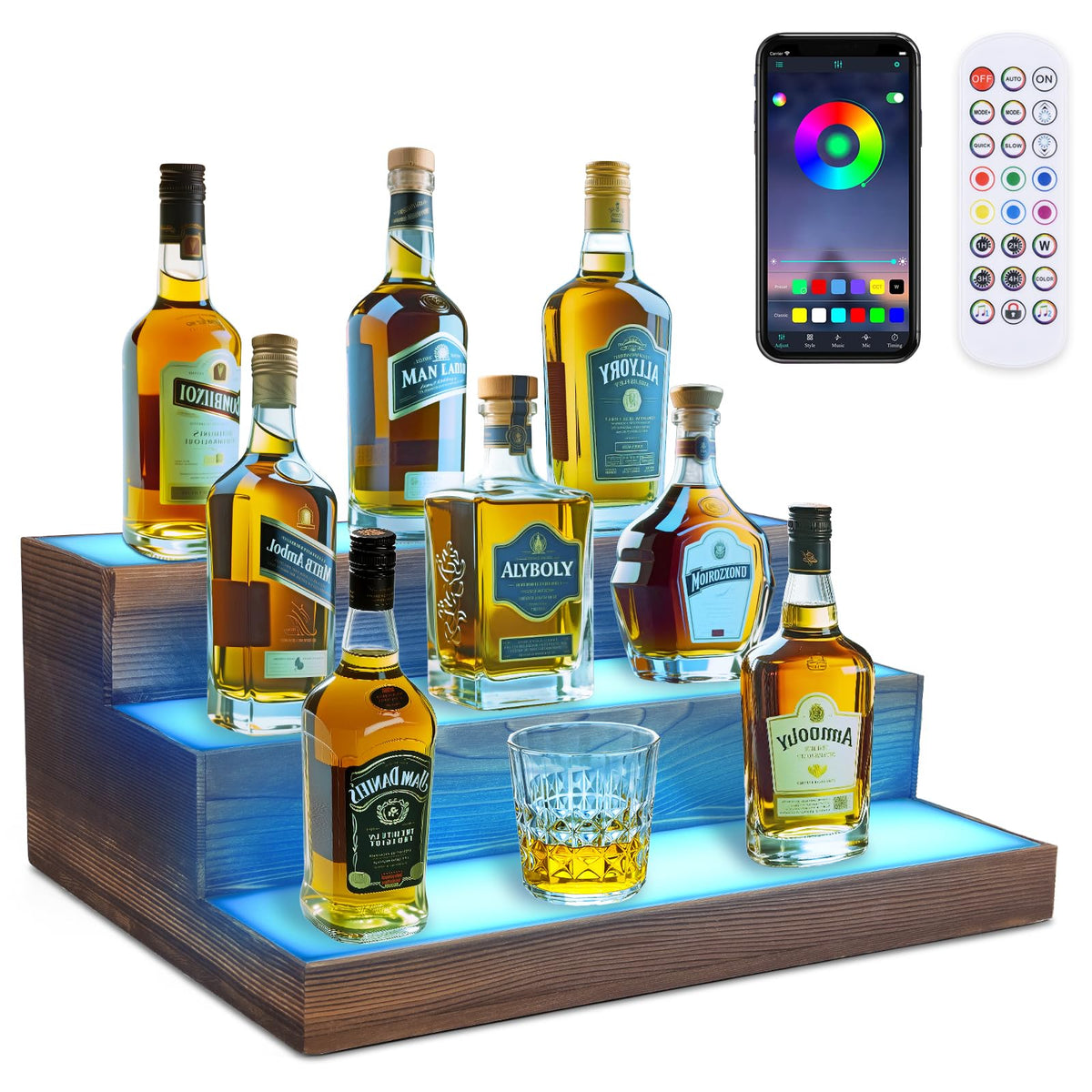 BEARUT 3-tier wine rack with RGB glow for elegant home bar display.