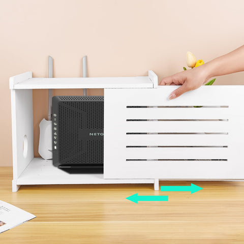 BEARUT router shelf open compartment reveals spacious interior for devices.