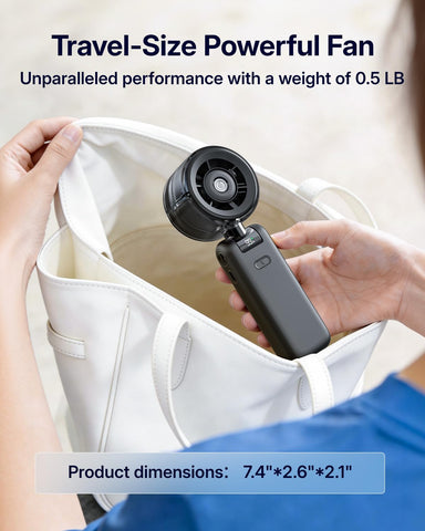 Bearwind misting fan LED display shows speed, mist and battery status.