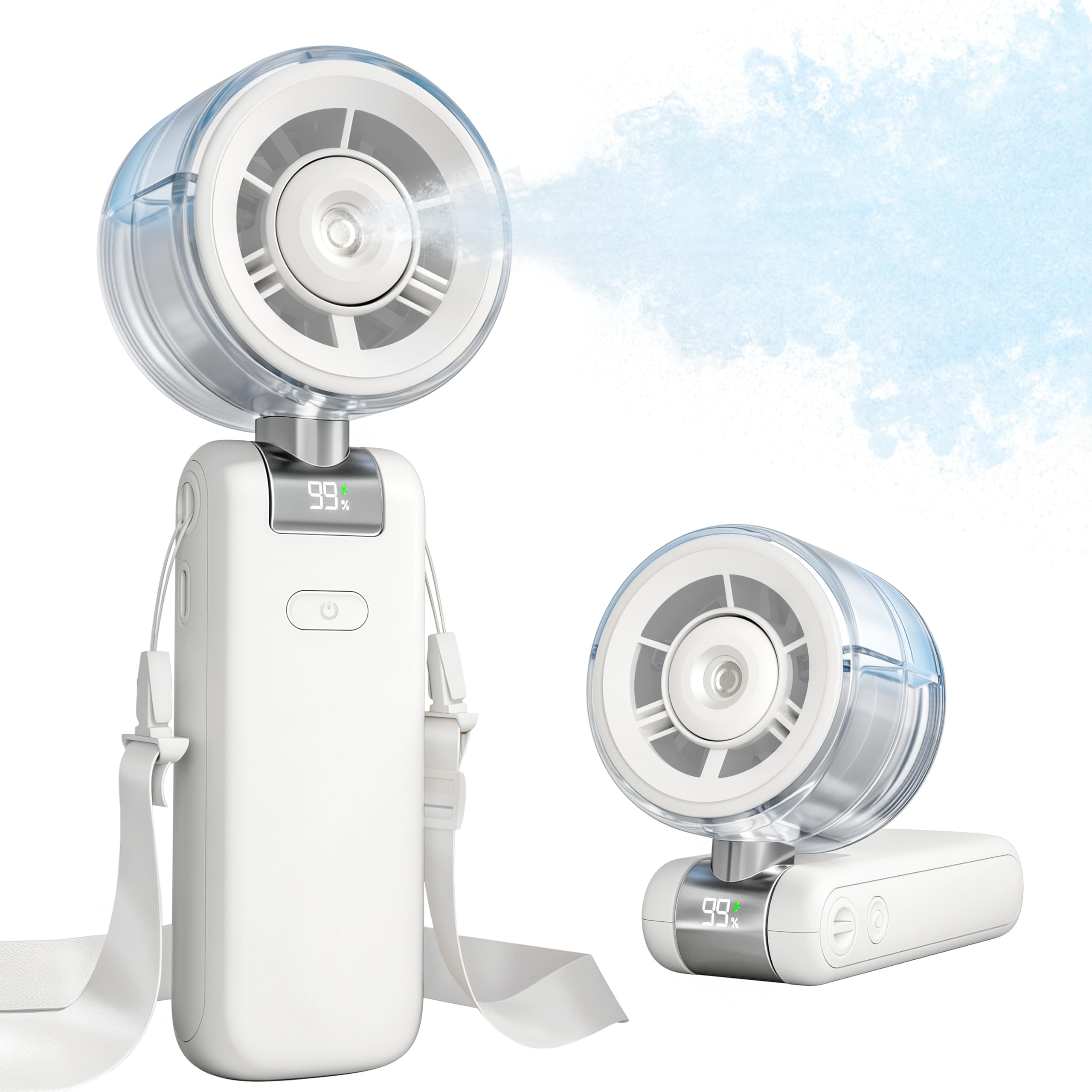 Bearwind Misting Fan portable white, front view, ready for outdoor cooling on the move.