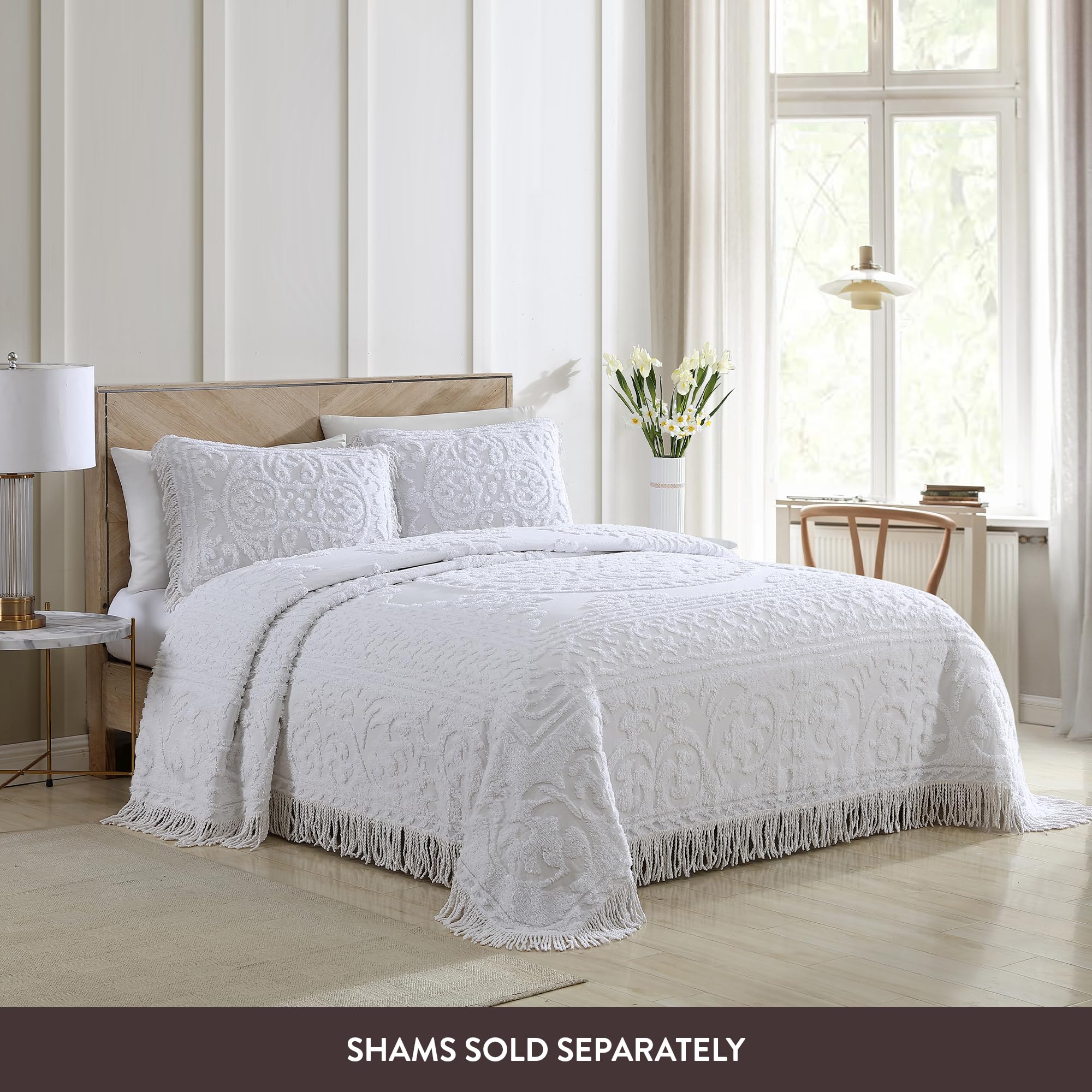 Beatrice Home Fashions bedspread with bell corners adds classic charm to your king bed.