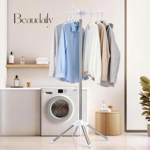 Beaudaily 59-inch drying rack with rotatable arms for even air circulation.