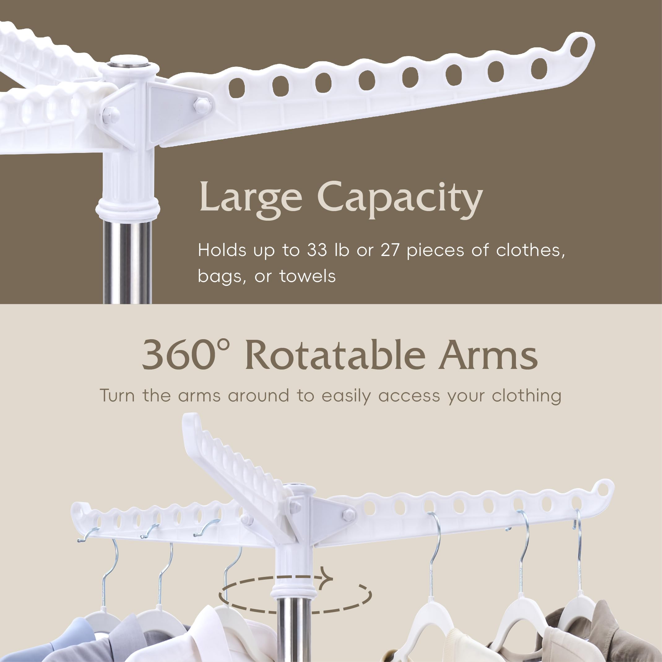 Beaudaily anti-slip rotating arms prevent clothes from slipping.