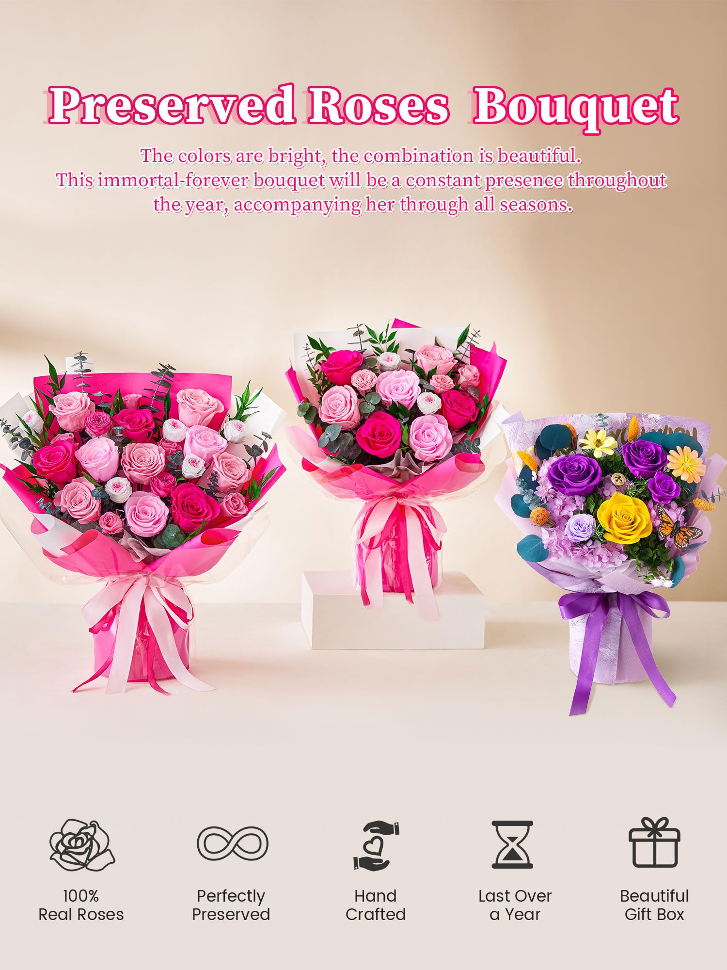 Beaulasting Roses delivery-ready arrangement ready to place at home for celebrations.