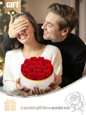 Beaulasting Roses round white velvet box with preserved roses for elegant home display
