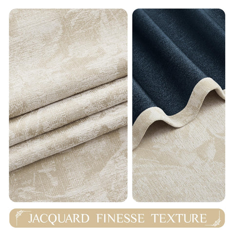 Beauoop beige floral jacquard curtain panel demonstrating rich texture and color.