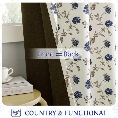 Close-up of midnight navy petals detailing the floral print.