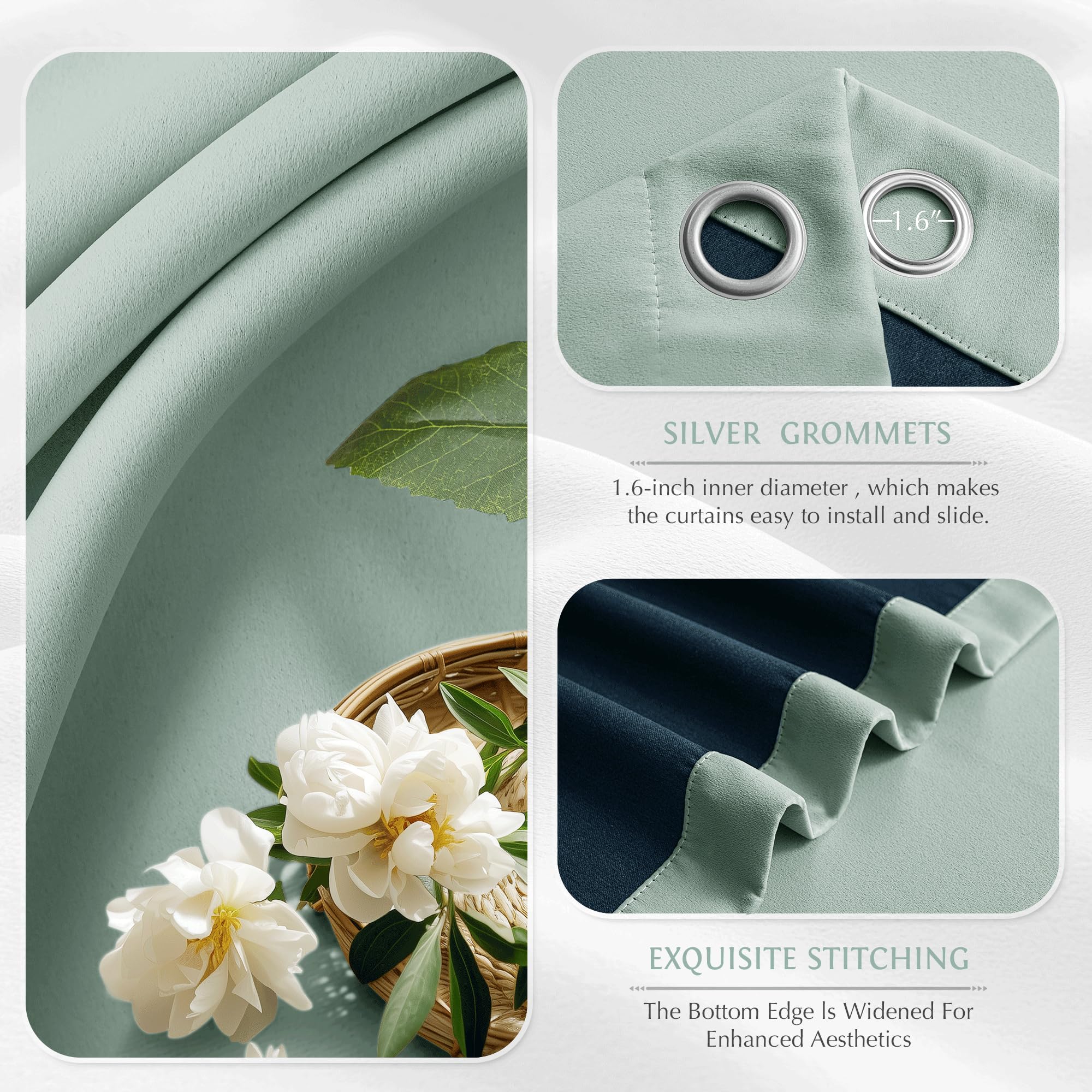 Beauoop grommet-top seafoam detail curtain 52x84