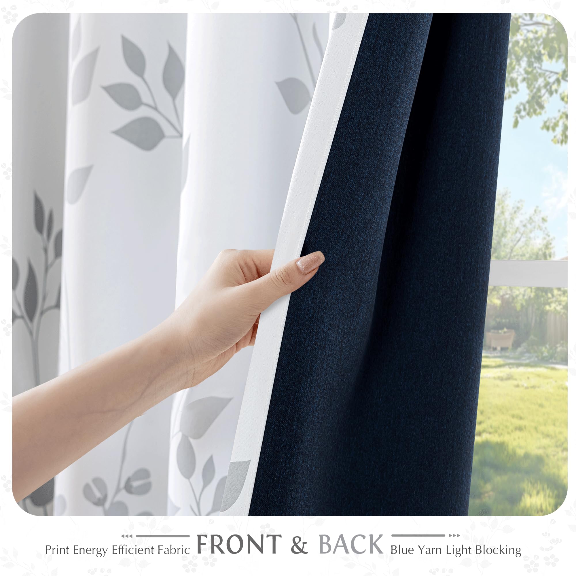 Beauoop leaf-print curtains in white grey soften space while blocking light.