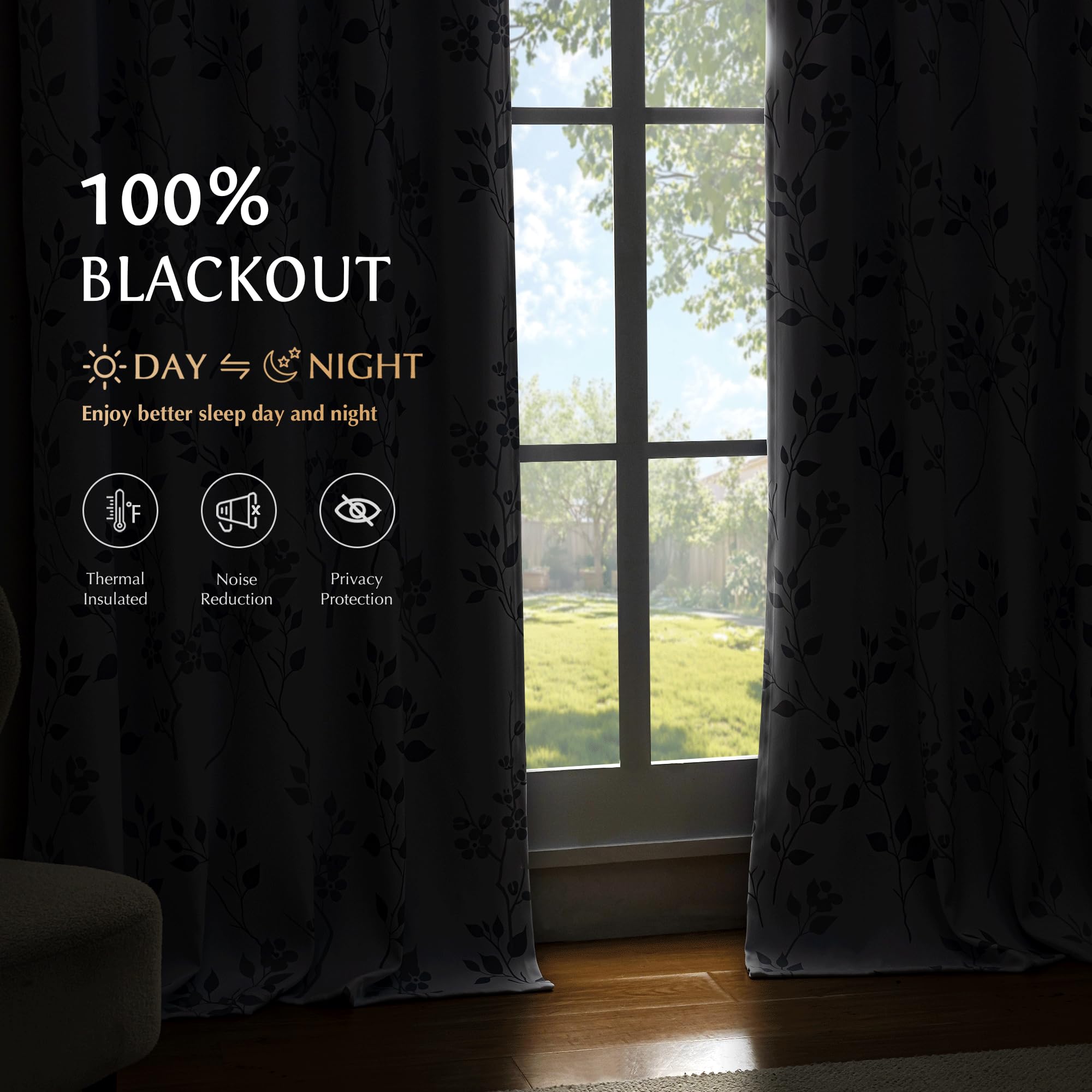 Beauoop thermal-insulated blackout curtains, 52x84, add energy savings and comfort.