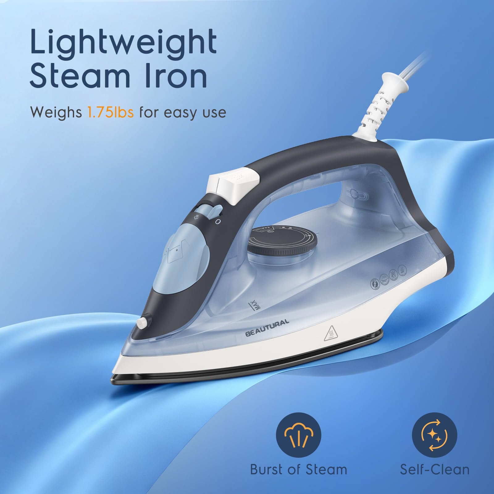 BEAUTURAL iron delivering a powerful burst of steam to tackle wrinkles