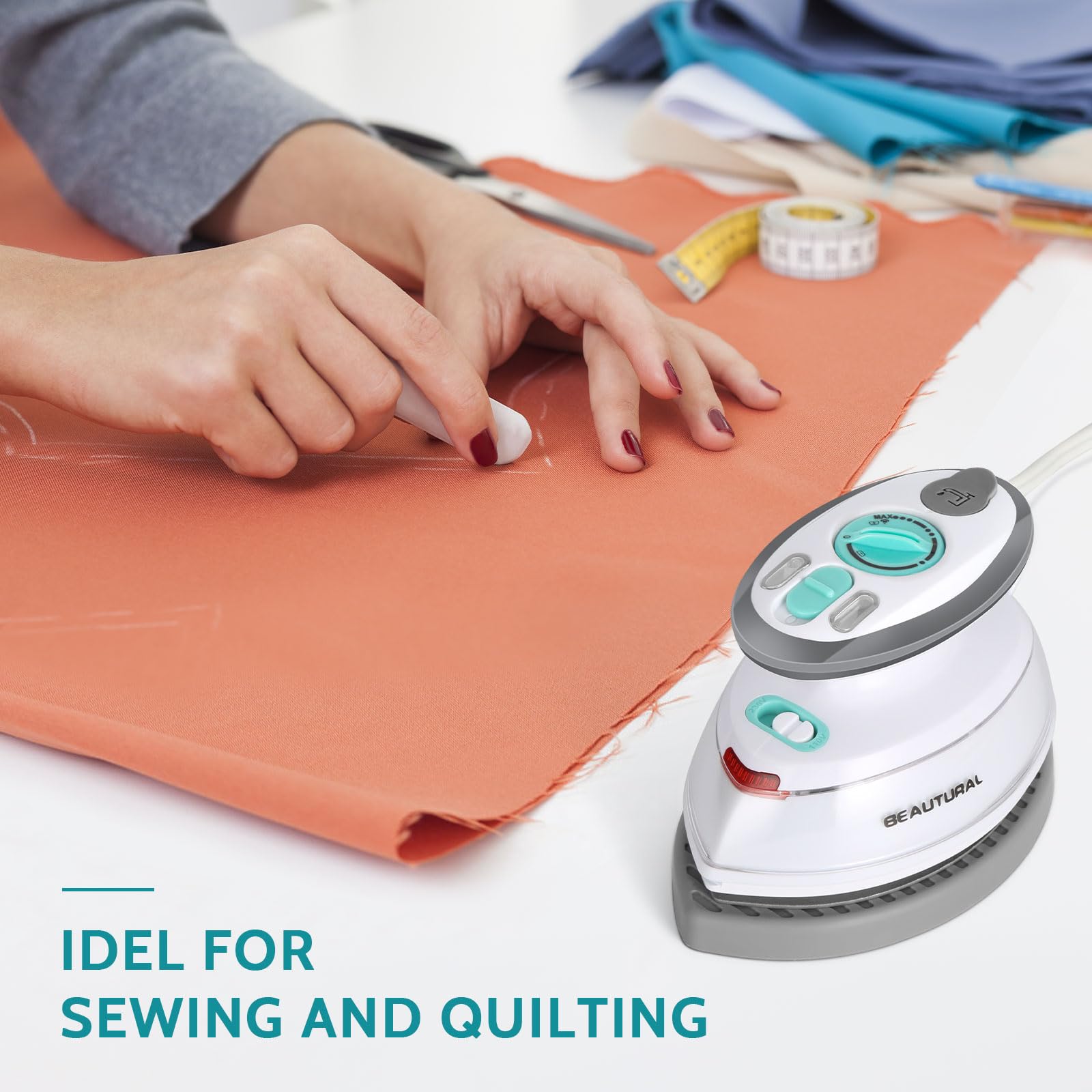 BEAUTURAL dual voltage travel iron works worldwide for sewing on the go.