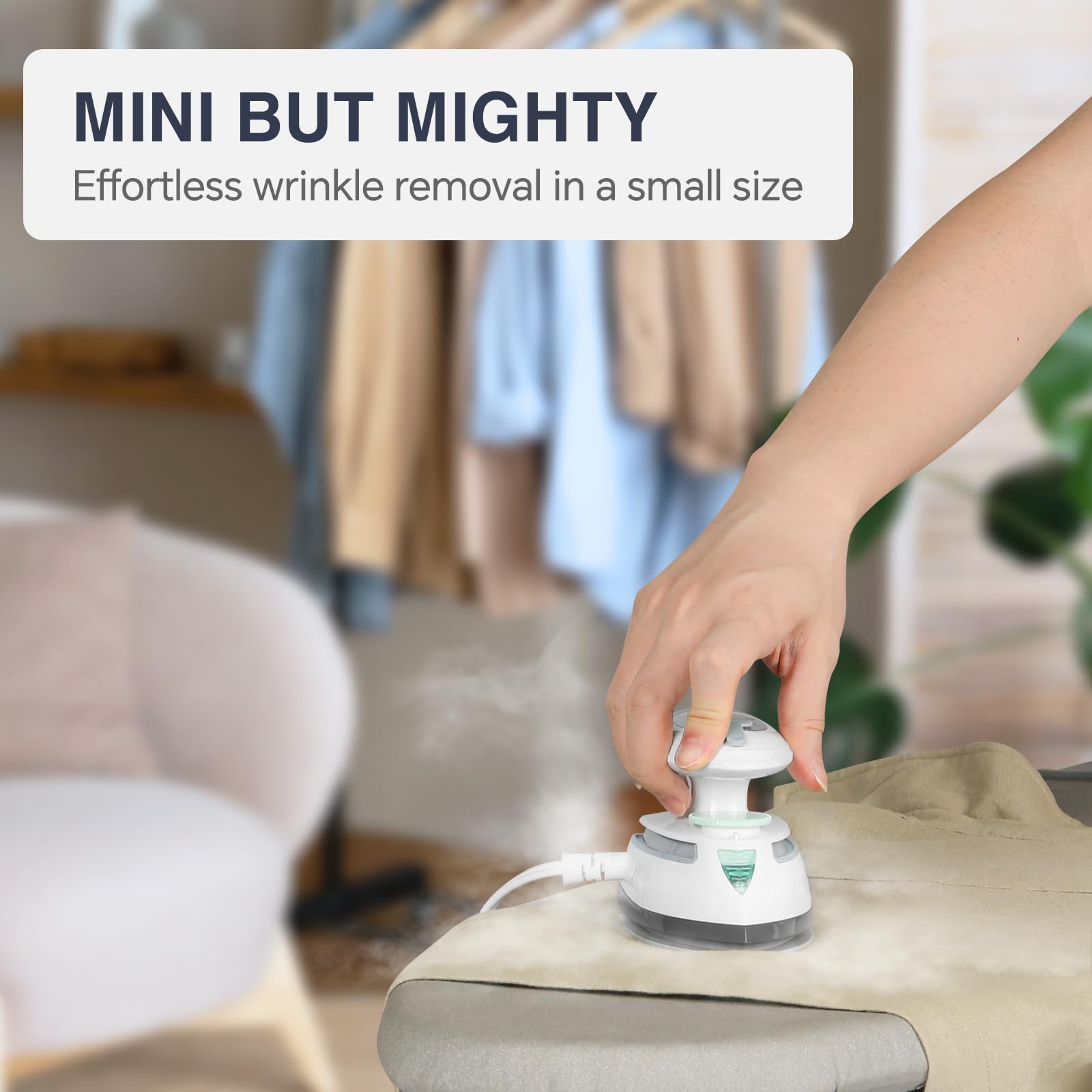 BEAUTURAL Mini Travel Steam Iron three fabric settings for versatile projects.