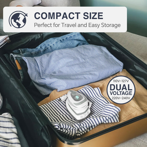 BEAUTURAL Mini Travel Steam Iron non-stick soleplate gliding across fabrics.