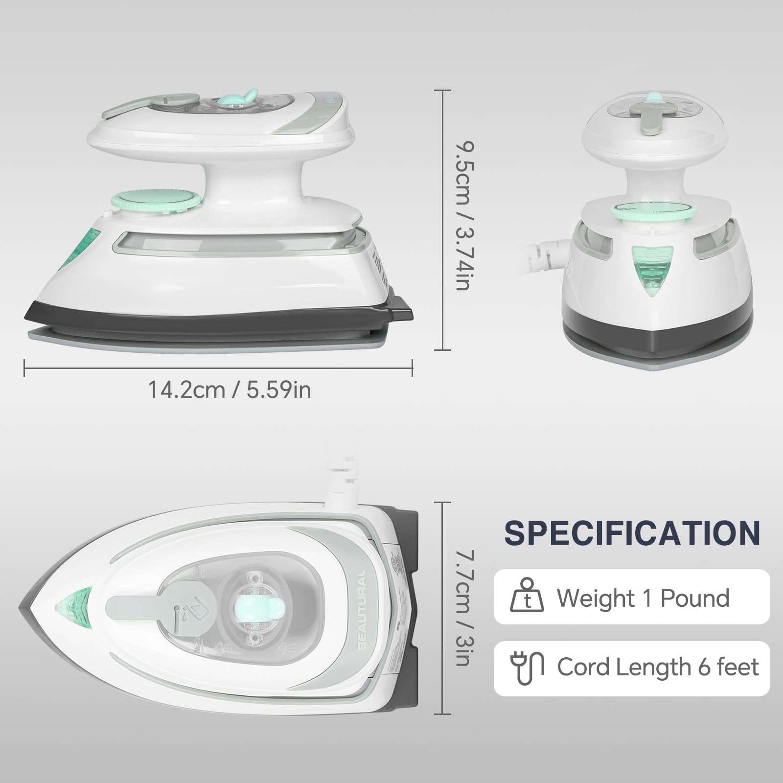 BEAUTURAL Mini Travel Steam Iron ideal for quilting and sewing projects.