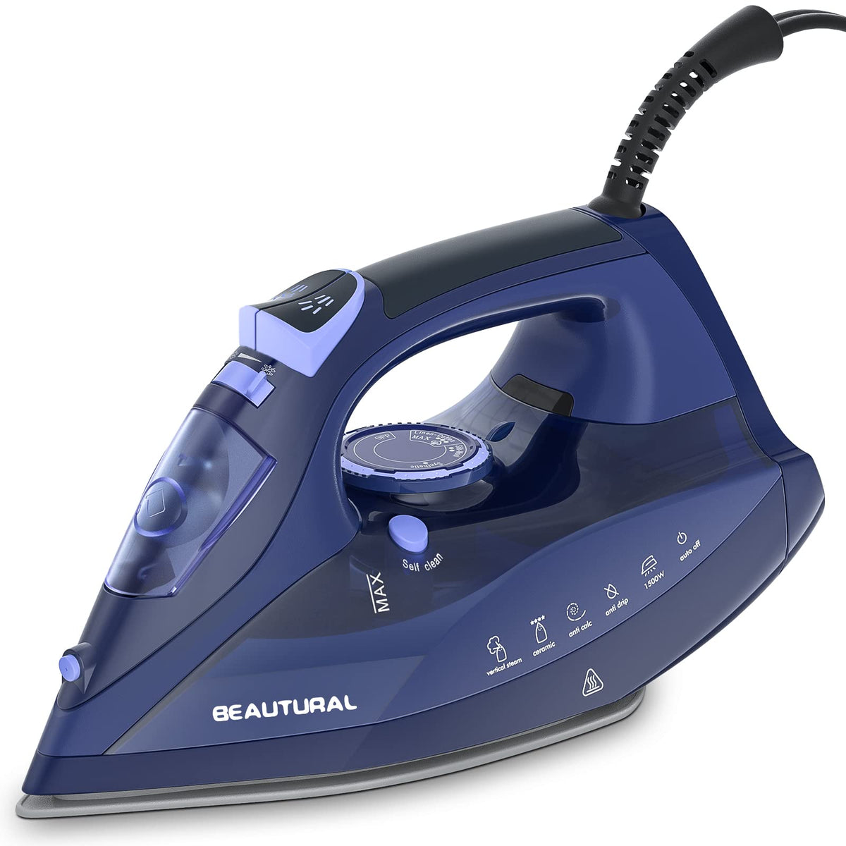 BEAUTURAL Steam Iron with ceramic-coated soleplate glides smoothly for effortless fabric ironing