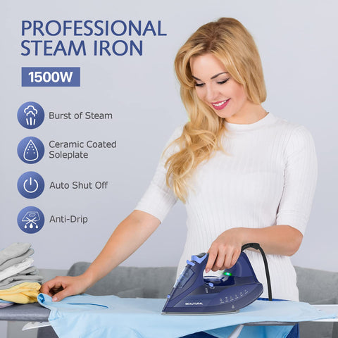 BEAUTURAL Steam Iron rapid-heat feature shortens prep time for ironing