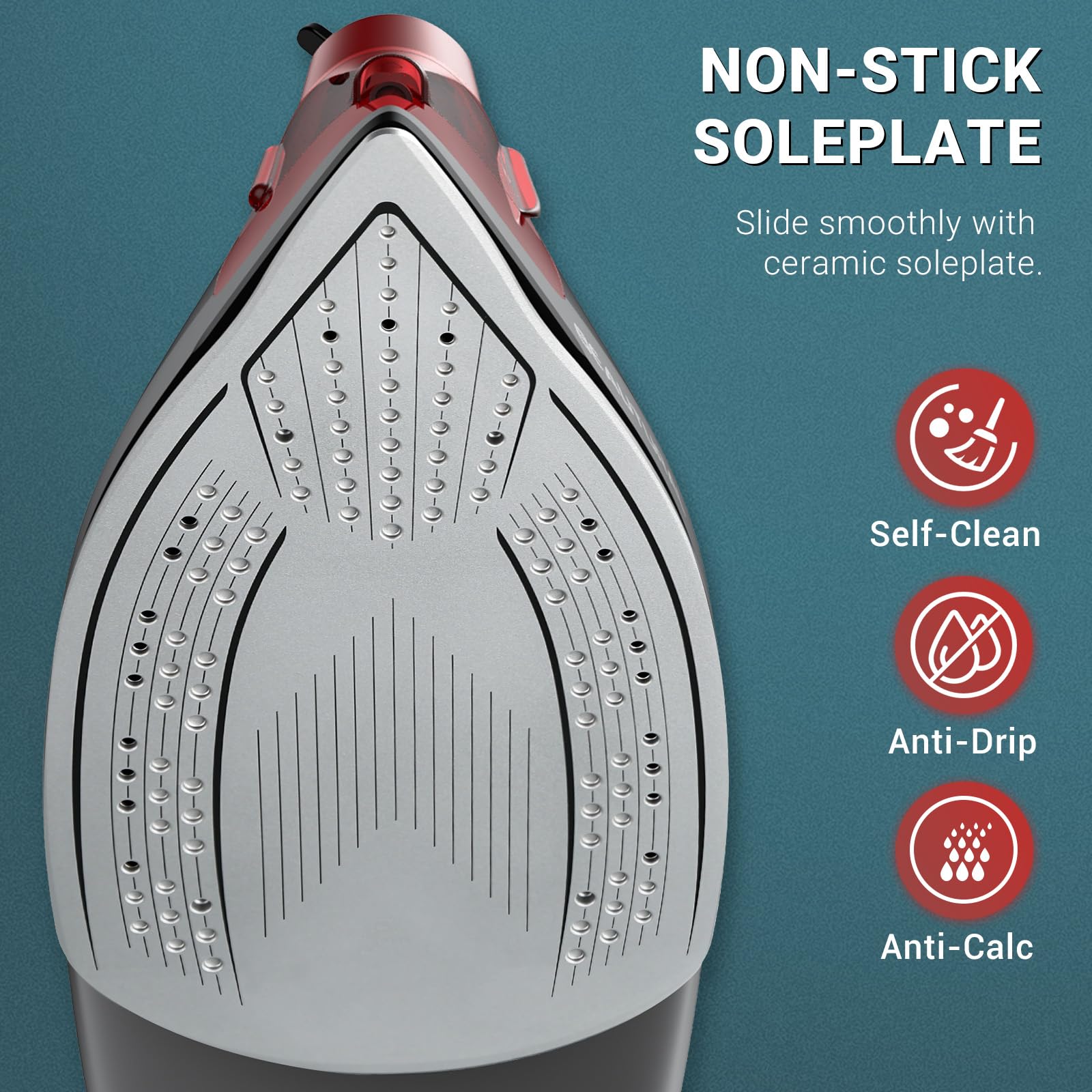 BEAUTURAL steam iron spraying water for stubborn folds on garments.