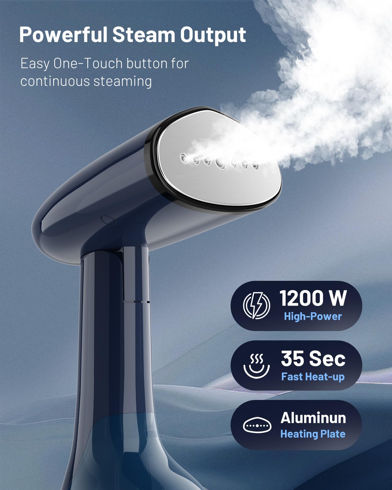 BEAUTURAL steamer shows 35-second heat-up for quick touch-ups