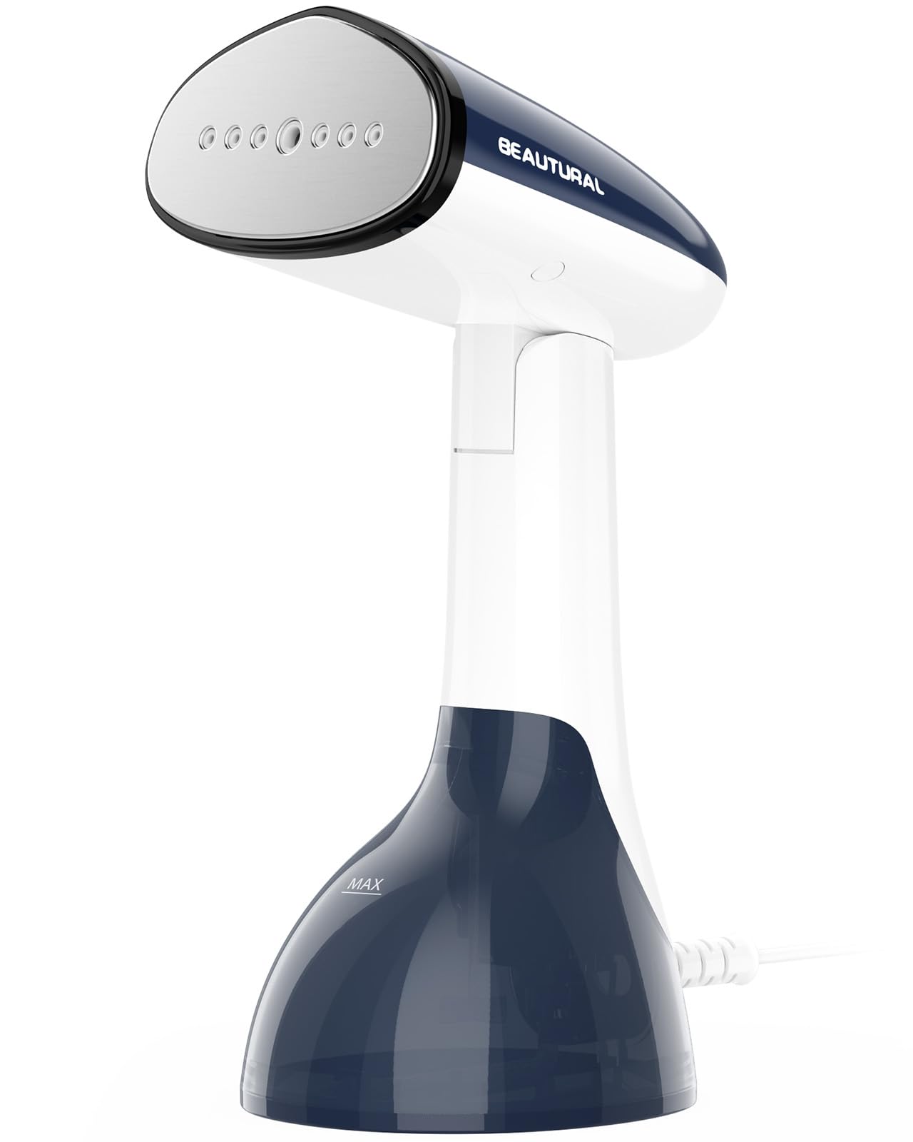 BEAUTURAL steamer in action for quick wrinkle removal on garments.