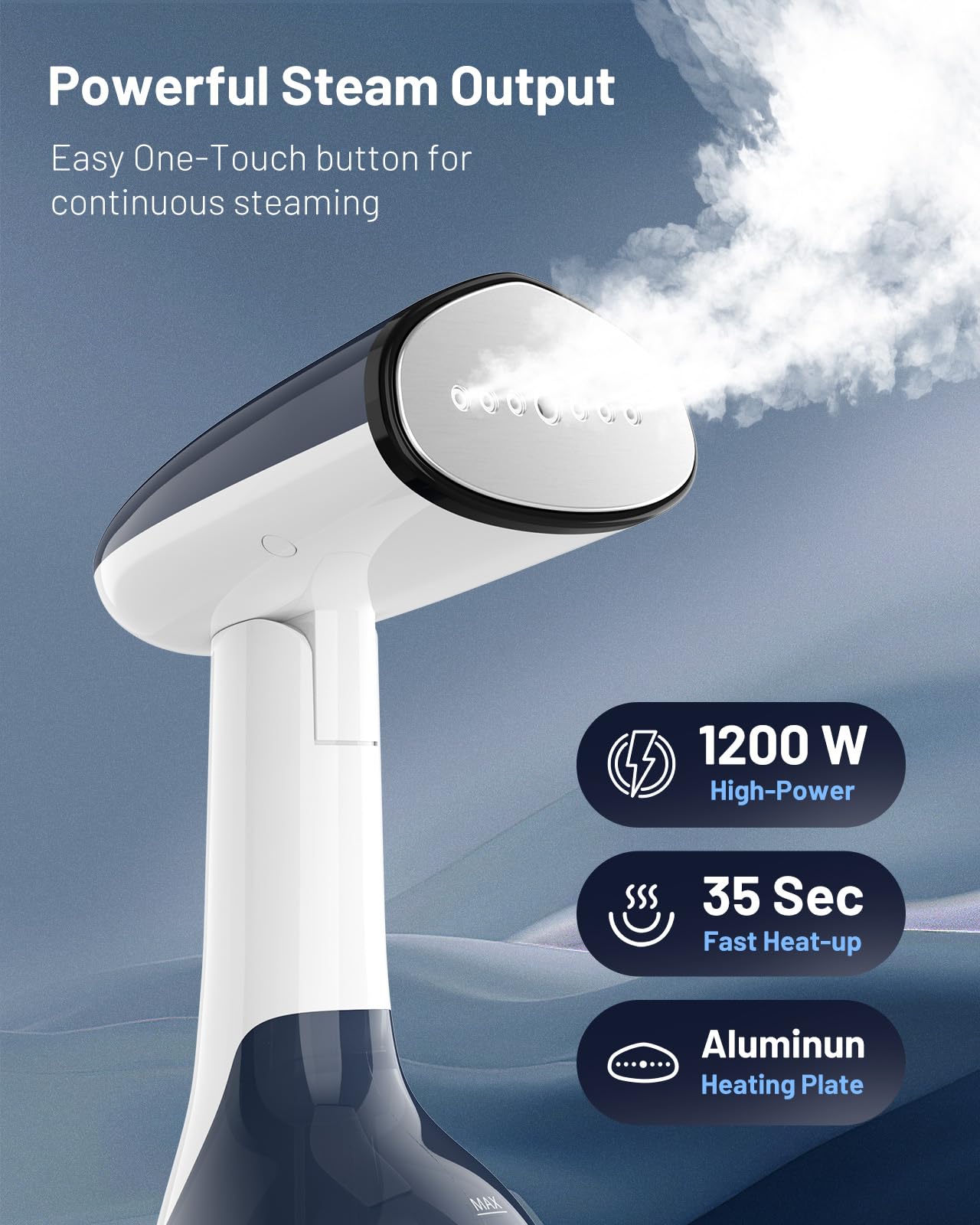 BEAUTURAL steamer with aluminum plate distributing safe, even steam.