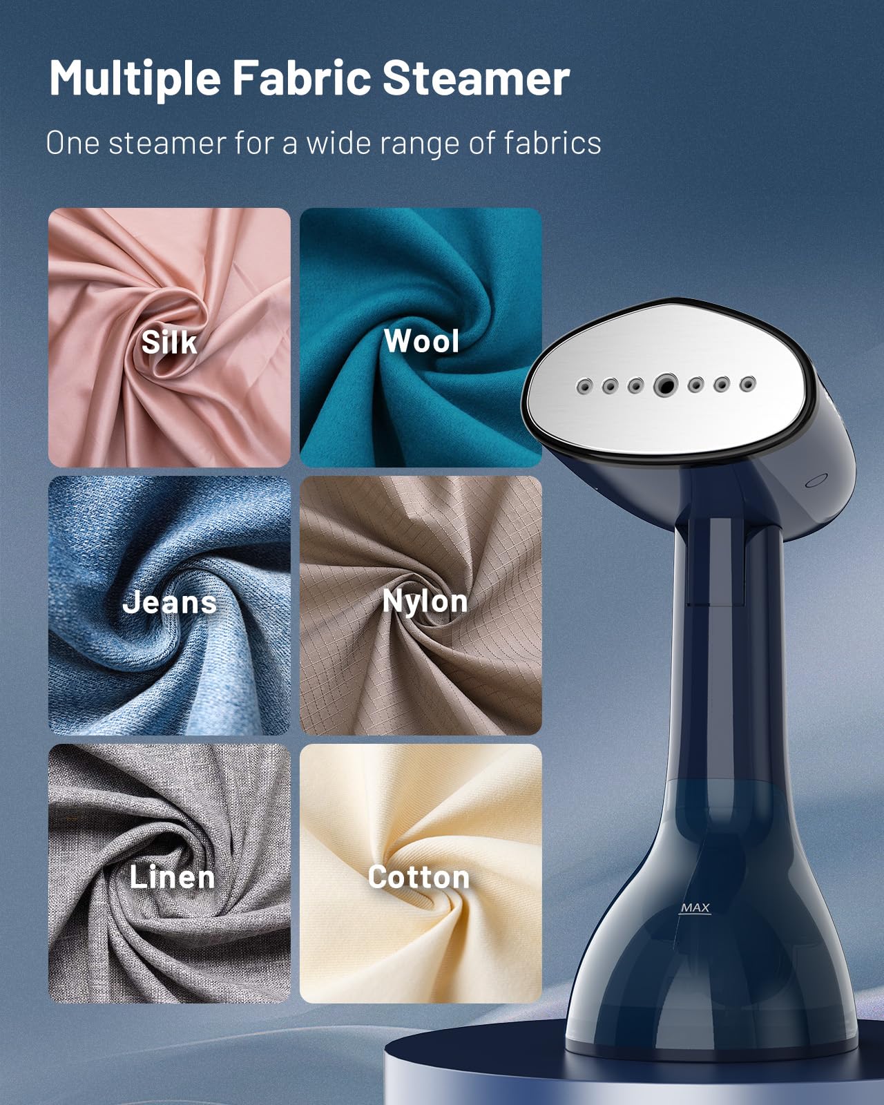 BEAUTURAL steamer's portable handheld form for on-the-go garment refreshes
