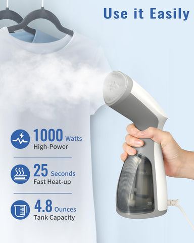 BEAUTURAL steamer ultra-long-cord extends reach for easy vertical steaming.