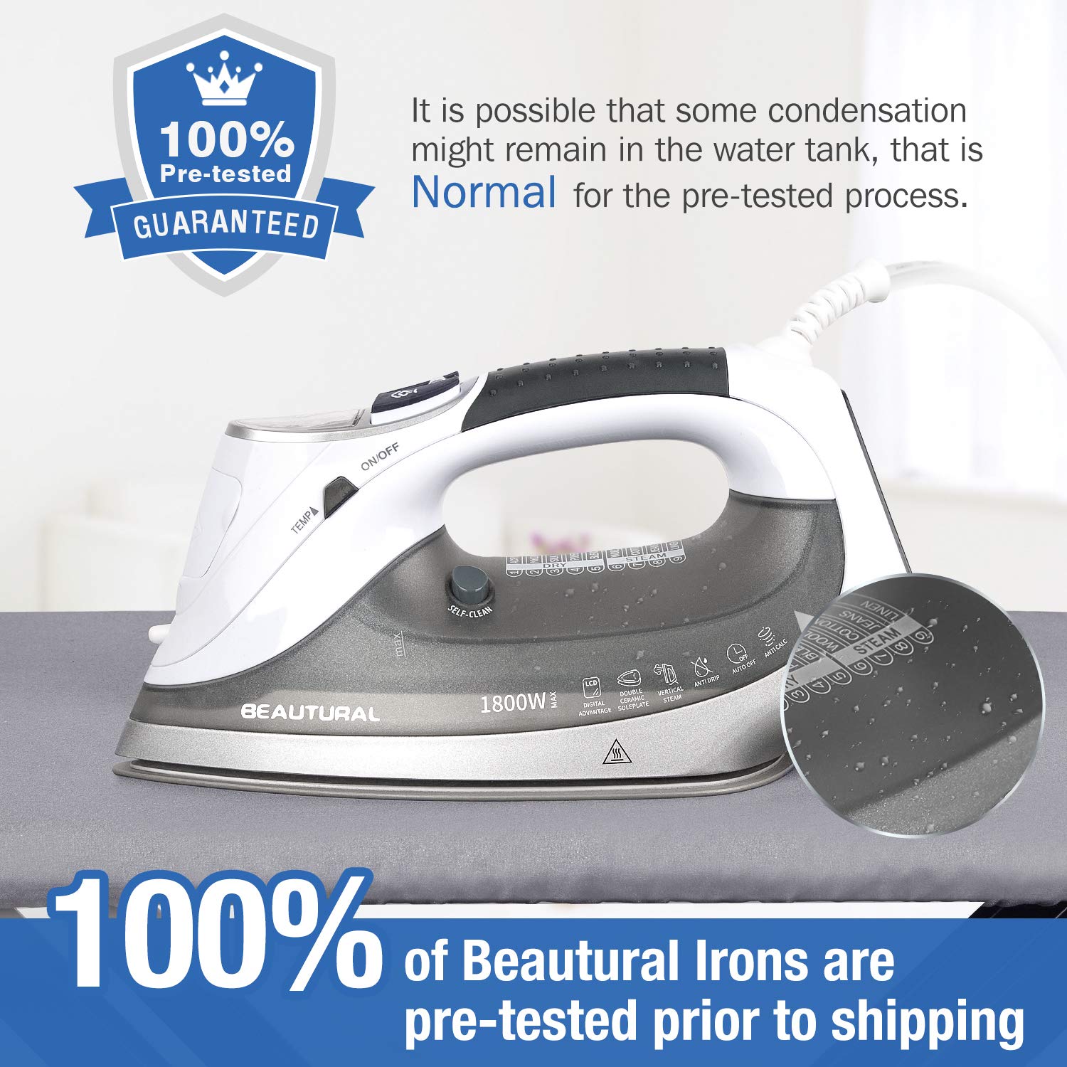 BEAUTURAL water spray and steam bursts tackle stubborn wrinkles