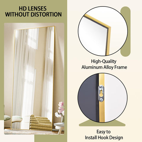 Beautypeak gold full-length mirror—free-standing design enhances bedroom decor and lighting.