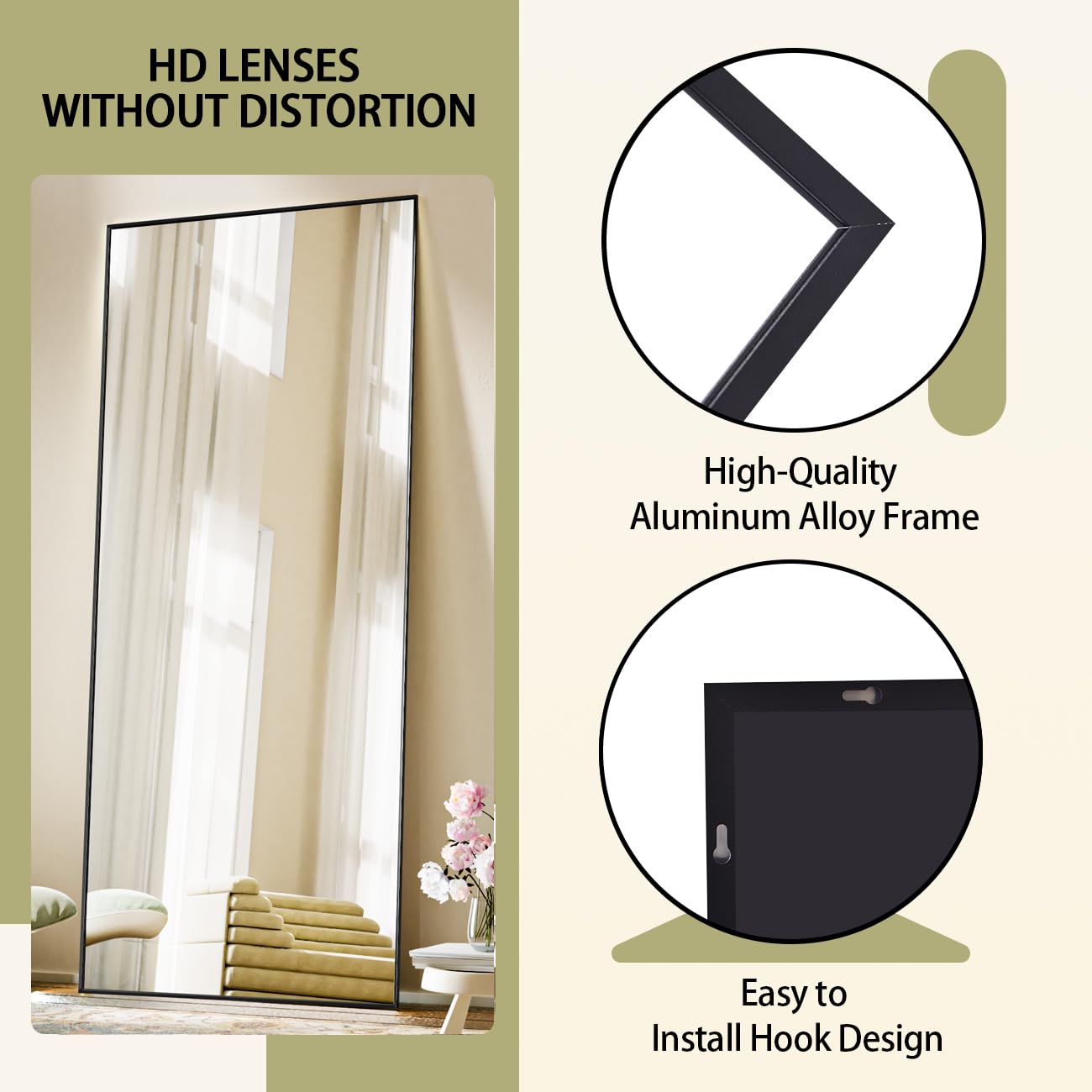 BEAUTYPEAK 71x26 mirror leaning against wall enhances modern decor with spacious reflections