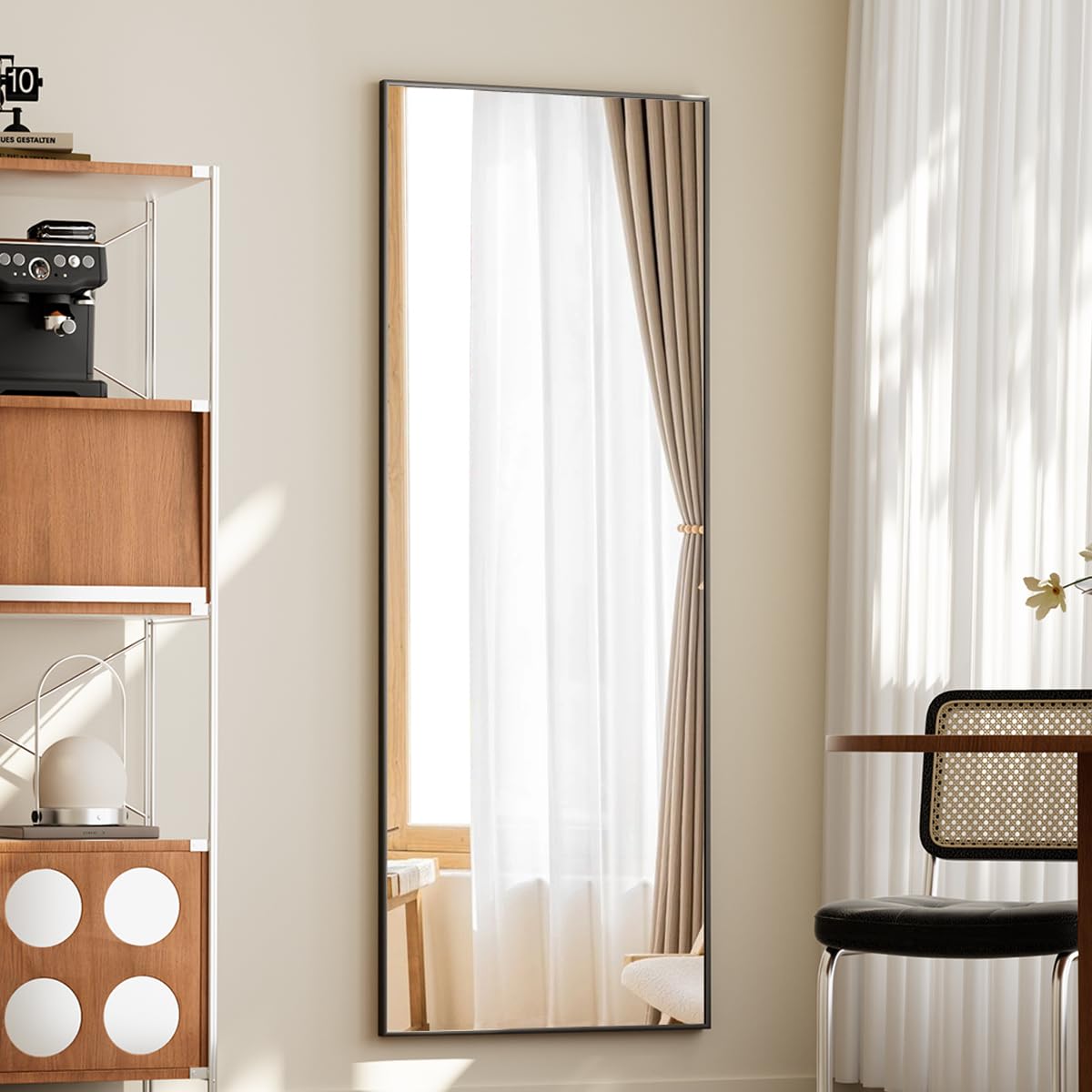BEAUTYPEAK full-length mirror with stand, side view showing slim profile.