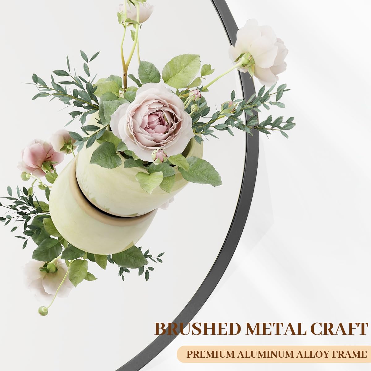 BEAUTYPEAK round mirror with preinstalled hooks for easy installation.