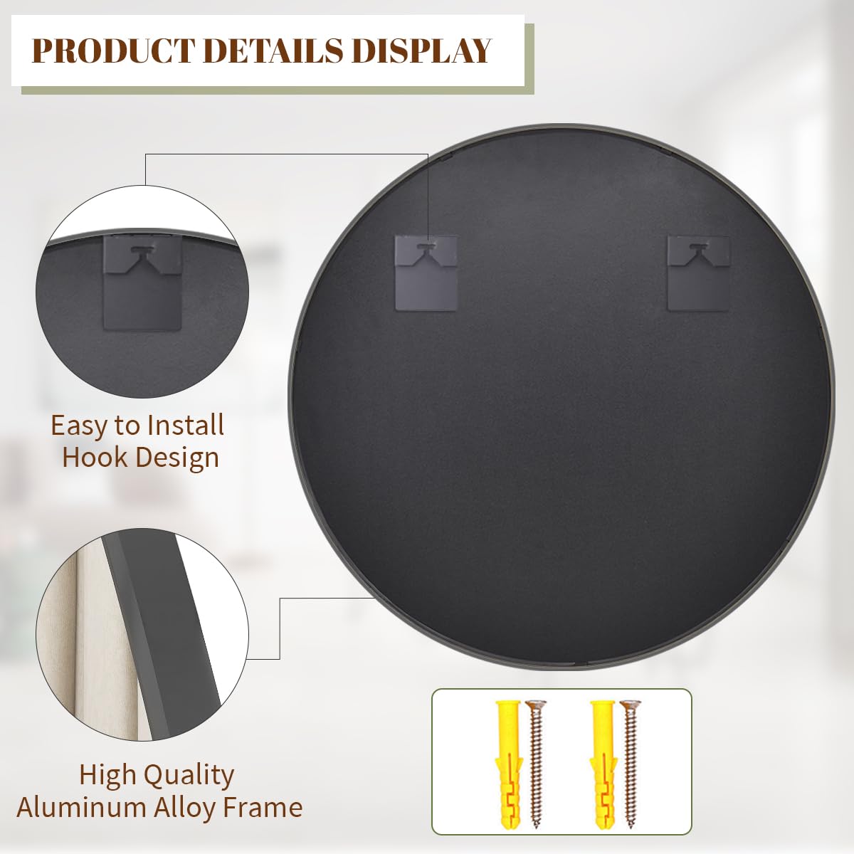 BEAUTYPEAK wall-mount mirror comes with included hardware for secure hanging.