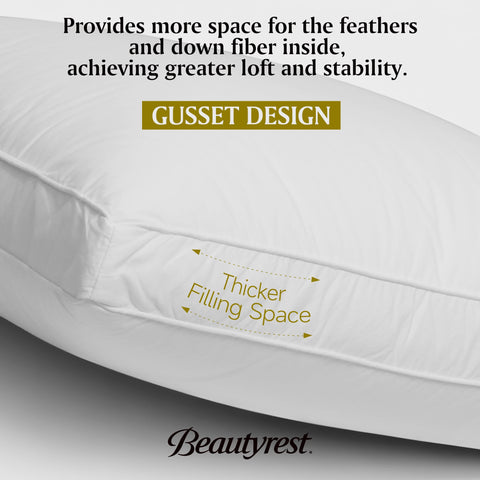 Beautyrest goose feather pillow back view highlights firm, stable loft for consistent sleep posture.