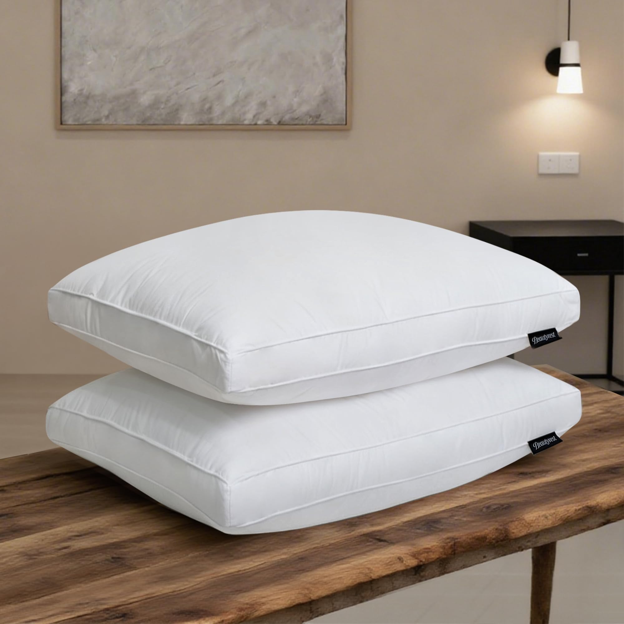Beautyrest goose feather down fiber pillow loft for cloud-like comfort.