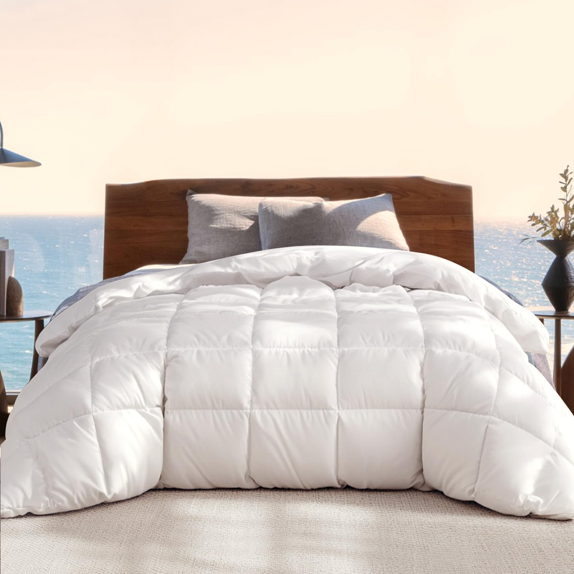 Beautyrest ultra-soft goose feather down comforter king close-up shows cloud-like loft and premium cotton.