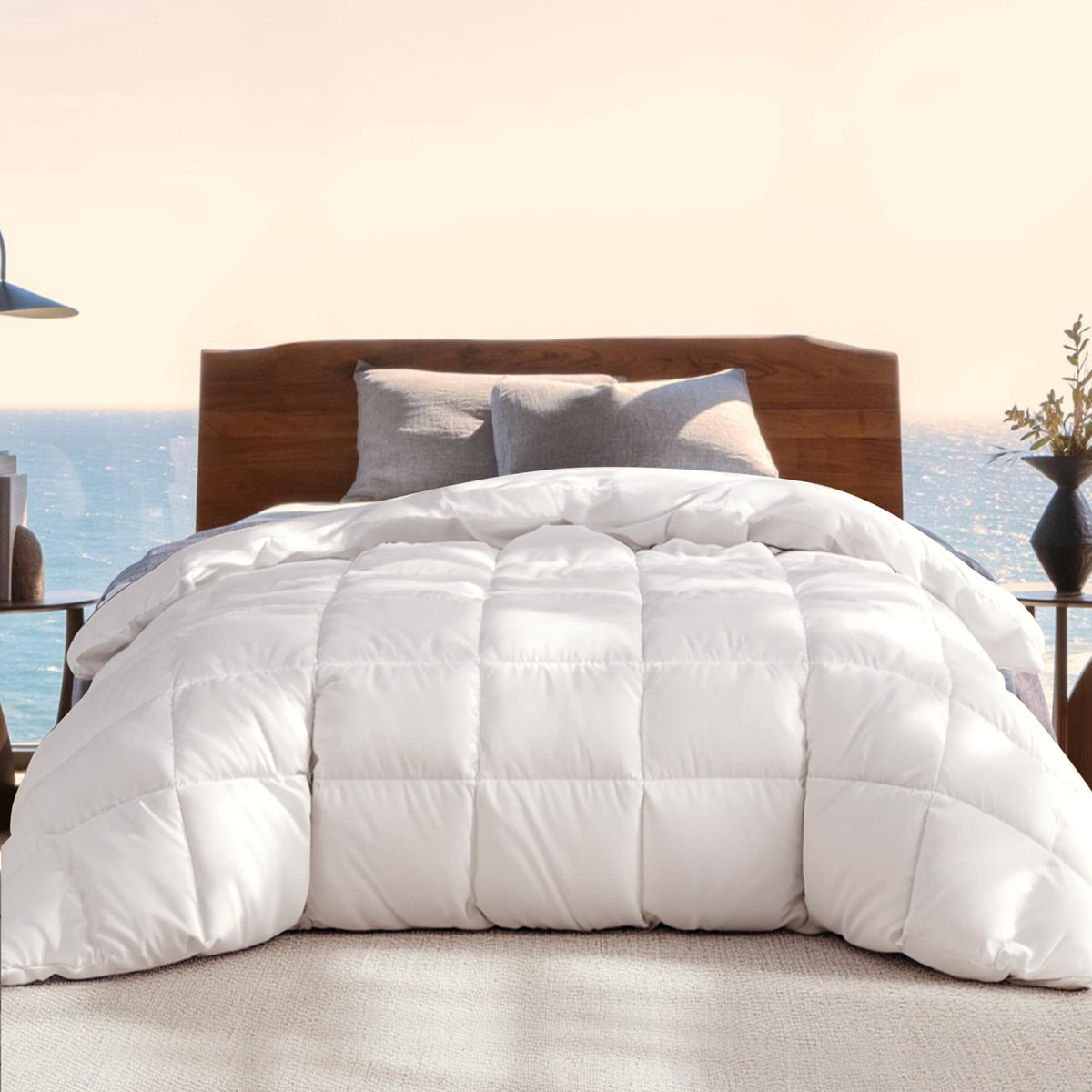 Beautyrest ultra-soft goose feather down comforter king close-up shows cloud-like loft and premium cotton.