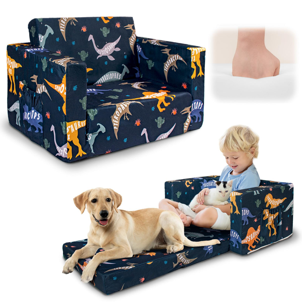 Beavtaens dinosaur kids couch front view sparks imaginative play in bright rooms.